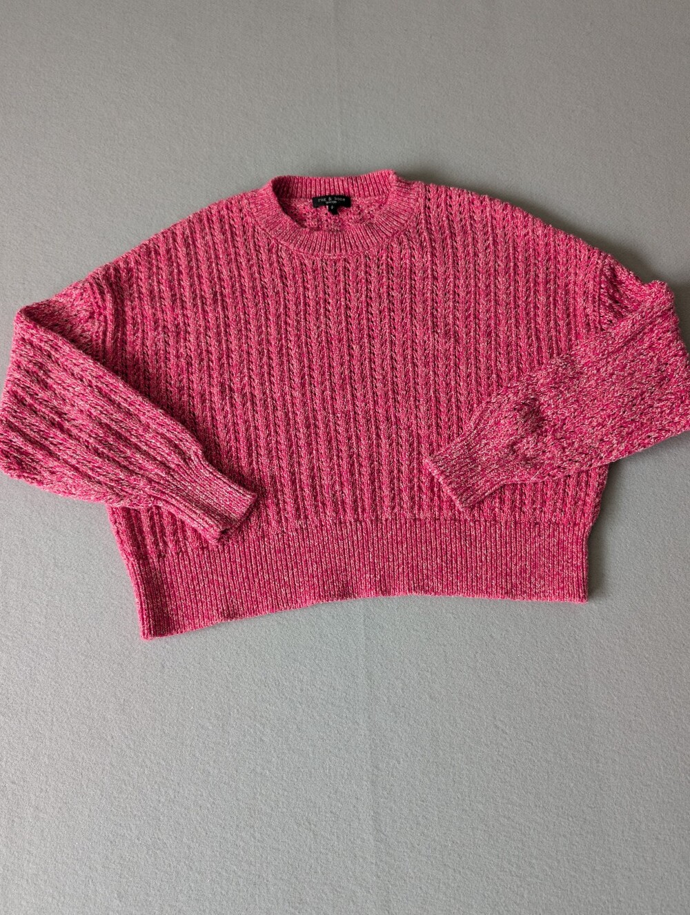 Rag & Bone Edie Open Stitch Pink Knit Crewneck Cotton Blend Sweater Sz Small image 4